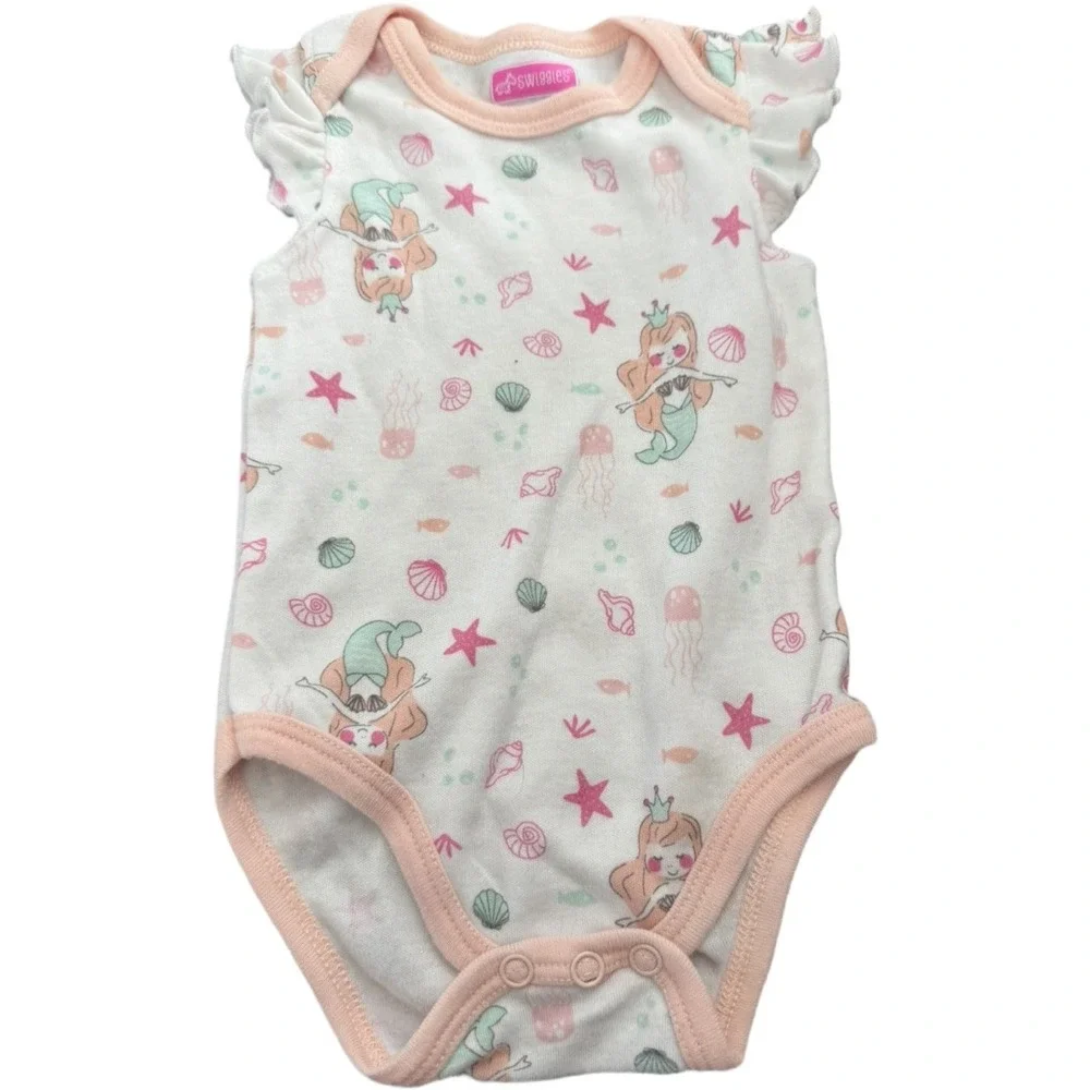 Swiggles Baby Girl Mermaid Bodysuit 3-6 Months Ruffle Sleeve Ocean Seashell